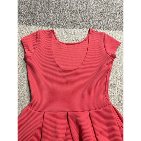 French Connection Dress Womens 2 Fit Flare Pockets Pleated Stretch Ribbed Coral - Picture 10 of 10